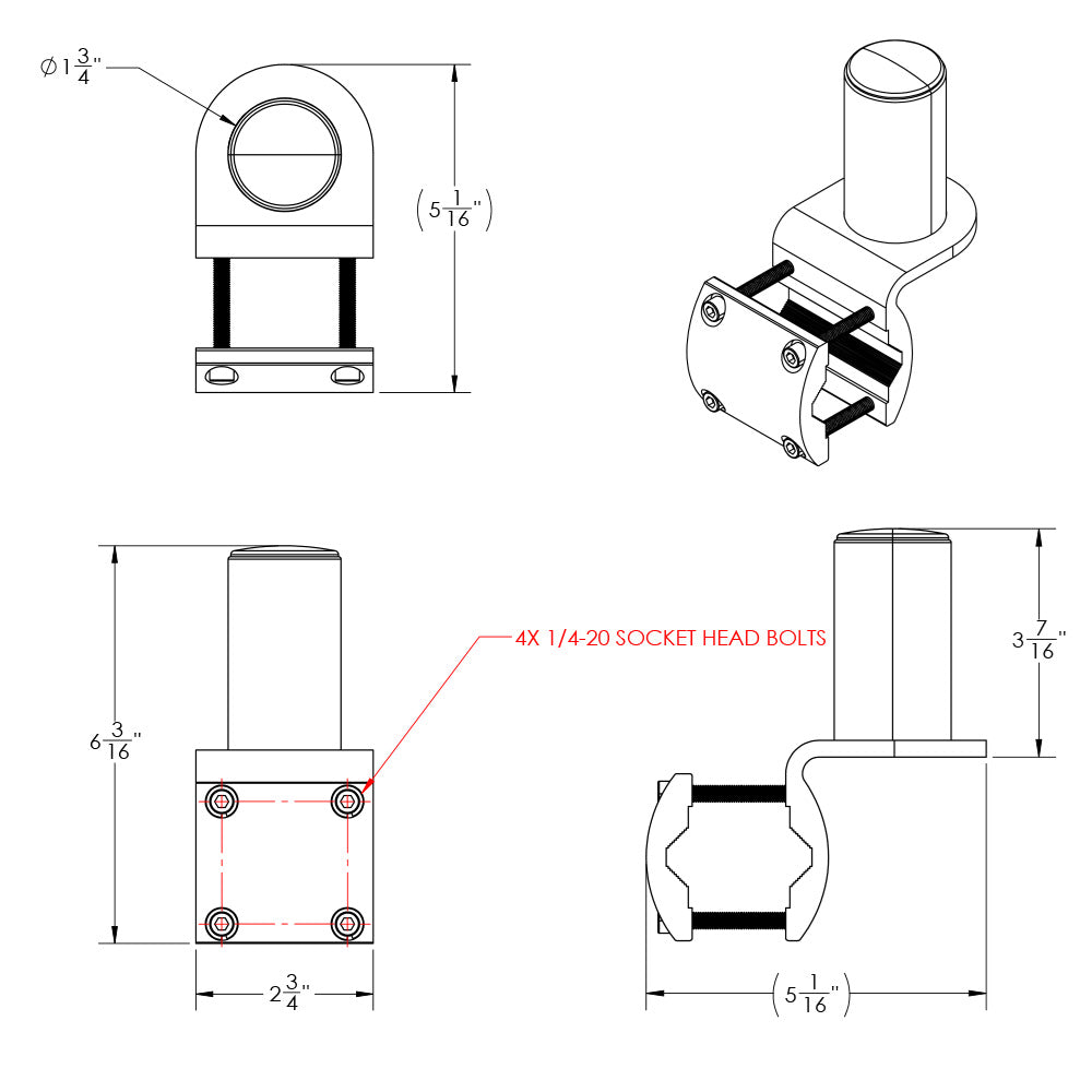 TACO ShadeFin Mini Square Tube Rail Mount T1040009