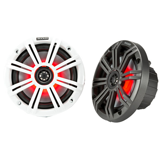 KICKER KM65 65 LED Marine Coaxial Speakers w34 Tweeters  4Ohm Charcoal  White 45KM654L