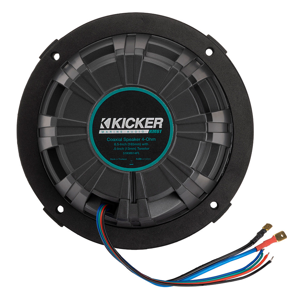 KICKER KM614FL 65 Low Profile Coaxial Marine Speakers wRGB Lighting 4Ohm White 51KM614FL