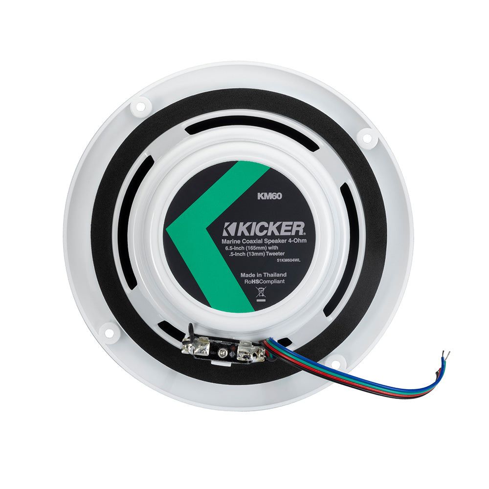 KICKER KM60 65 Marine Coaxial Speakers w12 Tweeters 4 OHM White wRGB LEDs 51KM604WL
