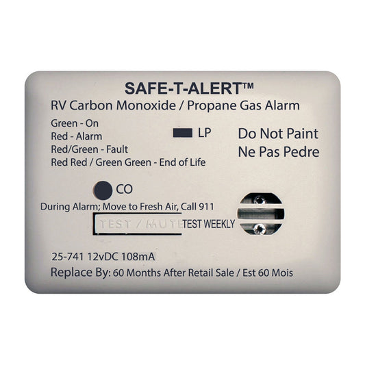 SafeTAlert 25 Series Surface Mount Dual Carbon MonoxidePropane Alarm 12V Hardwire White 25741WT