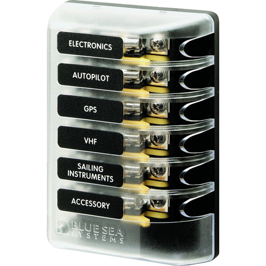 Blue Sea 5018 ST Glass Fuse Block wout Negative Bus 6 Circuit 5018