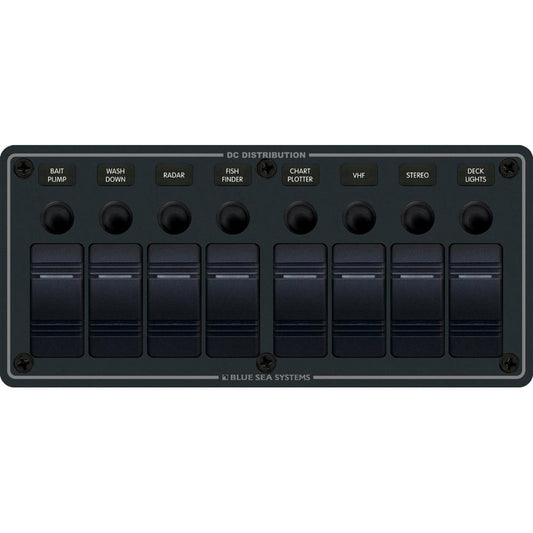 Blue Sea 8371 Water Resistant Panel 8 Position Black Horizontal Mount 8371