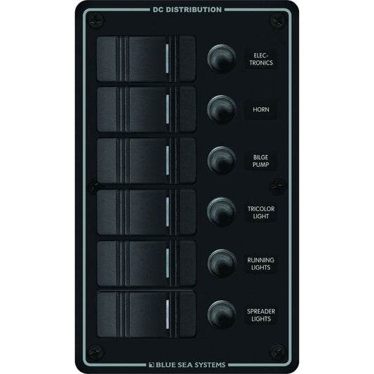 Blue Sea 8373 Water Resistant 6 Position Black Vertical Mount Panel 8373