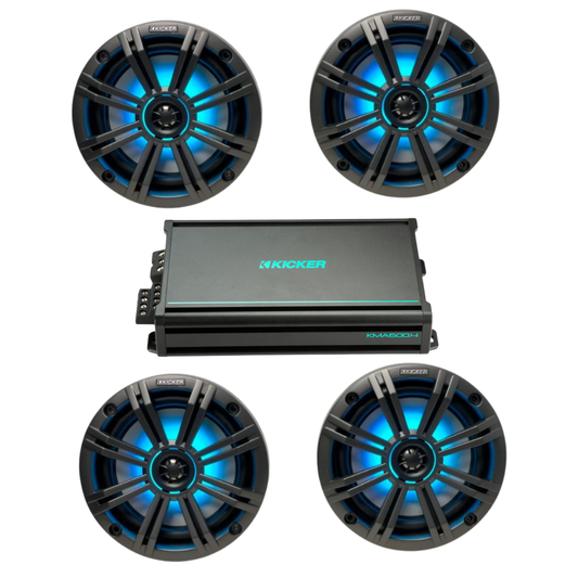 Kicker Marine Speaker Bundle – (4) 6.5″ RGB LED Speakers & 4-Channel