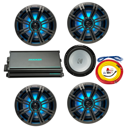 Kicker Marine Audio Bundle – (4) 6.5″ RGB LED Speakers, 6-Channel