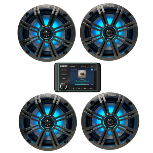 Kicker Marine Audio System – (4) 6.5″ RGB LED Speakers & KMC5 Stereo
