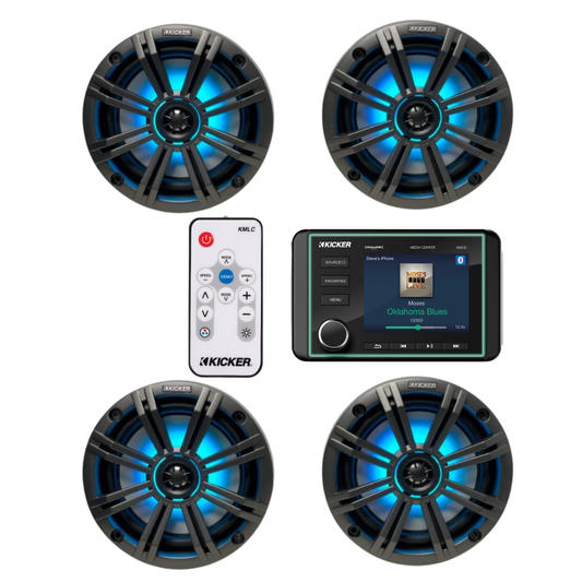 Kicker Marine Audio System – (4) 6.5″ RGB LED Speakers, LED - (2) 45KM654L+(1) KMLC+(1) KMC5
