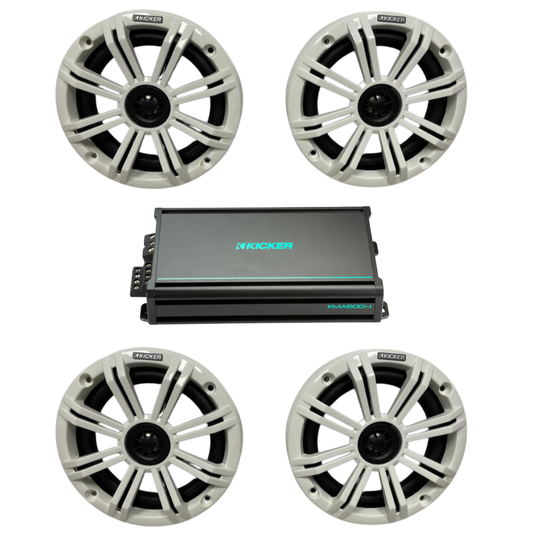 Kicker Marine Speaker Bundle – (4) 6.5″ Speakers & 4-Channel Amp