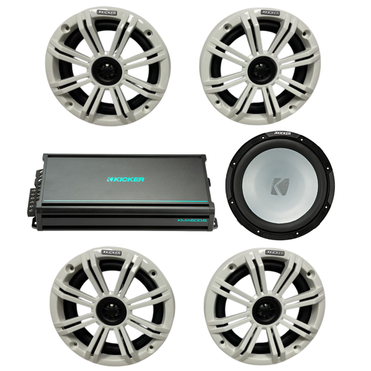 Kicker Marine Audio Bundle – (4) 6.5″ Speakers, 6-Channel Amp & 12″
