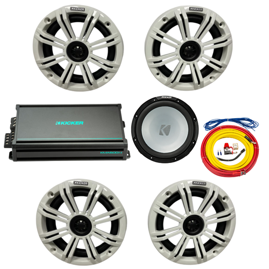 Kicker Marine Audio Bundle – (4) 6.5″ Speakers, 6-Channel Amp, 12″