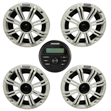 Kicker Marine Audio System – (4) 6.5″ Coaxial Speakers & KMC5 Stereo