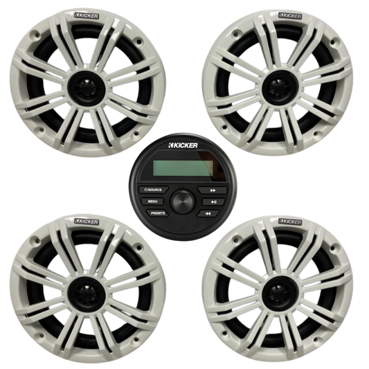 Kicker Marine Audio System – (4) 6.5″ Coaxial Speakers & KMC2 Stereo
