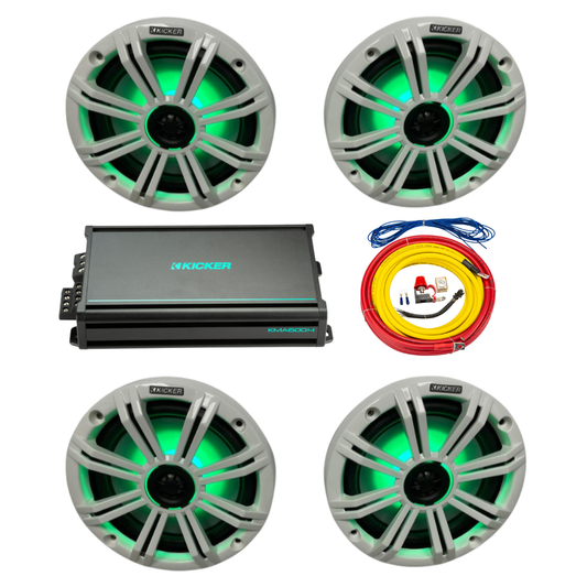 Kicker Marine Audio Bundle – (4) 8″ RGB Speakers, 4-Channel Amp &