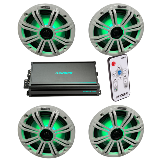 Kicker Marine Audio System – 4× 8″ RGB Speakers, 4-Channel Amp & LED