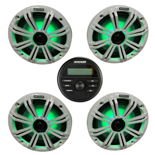 Kicker Marine Audio System – (4) 8″ RGB LED Speakers & KMC2 Stereo