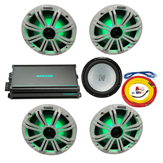 Kicker Marine Audio Bundle – 4× 8″ RGB Speakers, 6-Channel Amp, 12″