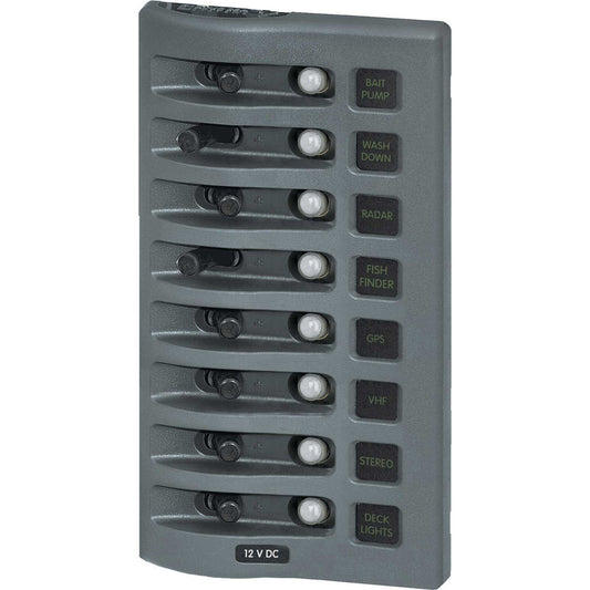 Blue Sea 4378 WeatherDeck Water Resistant Circuit Breaker Panel 8 Position Grey 4378
