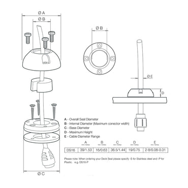 Scanstrut DS16S Vertical Cable Seal  Stainless Steel DS16S