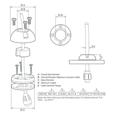Scanstrut DS21BS Vertical Cable Seal Stainless Steel DS21BS