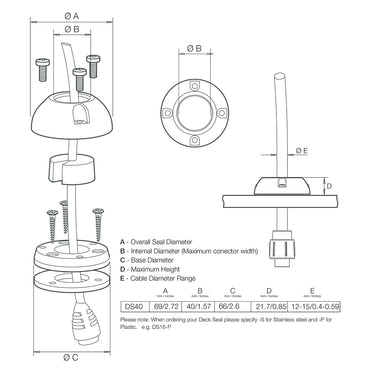 Scanstrut DS40S Vertical Cable Seal Stainless Steel DS40S