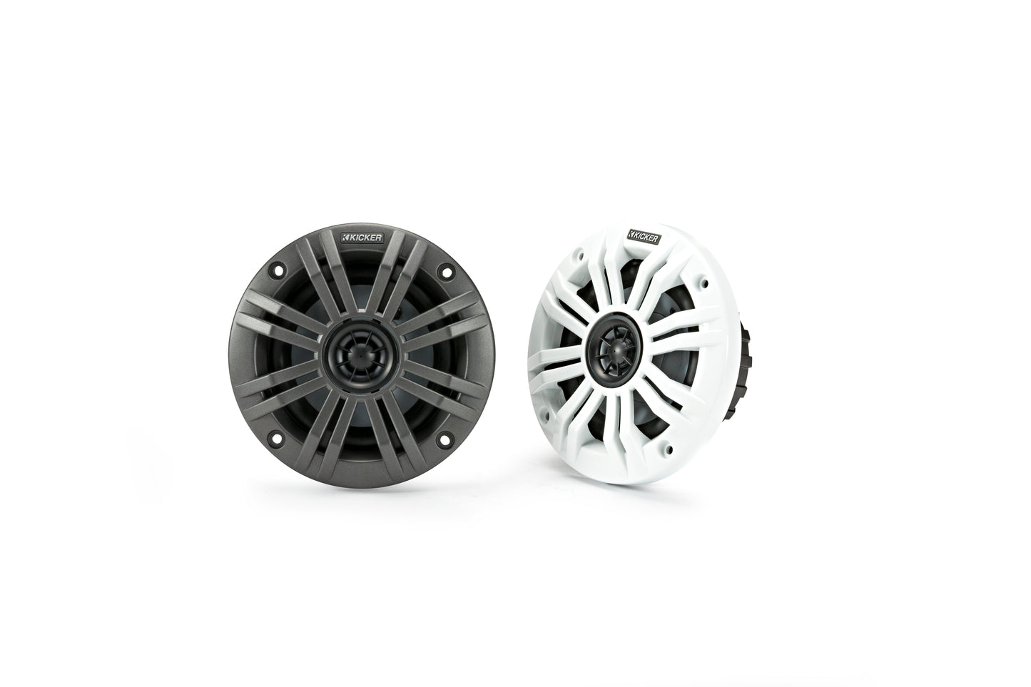 Kicker 45KM44 KM4 4" Marine Coaxial Speakers 4-Ohm 150W Peak Includes Both Charcoal & White Grilles