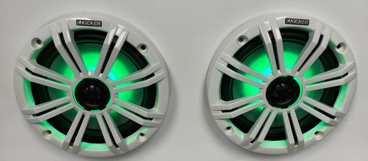 Kicker 45KM84L KM 8" Marine Coaxial Speakers 4-Ohm 300W With Multi Color LEDs & Charcoal White Grilles