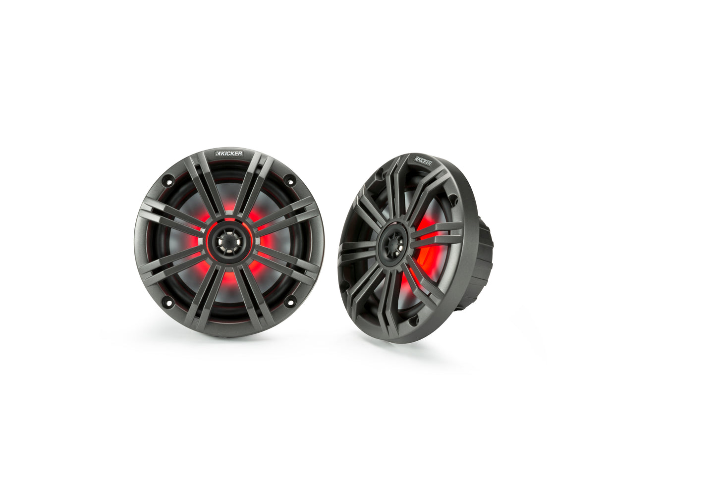 Kicker 45KM654L KM 6.5" Marine Coaxial Speakers With Multi Color LEDs 4-Ohm 195W LED With Charcoal White Grilles