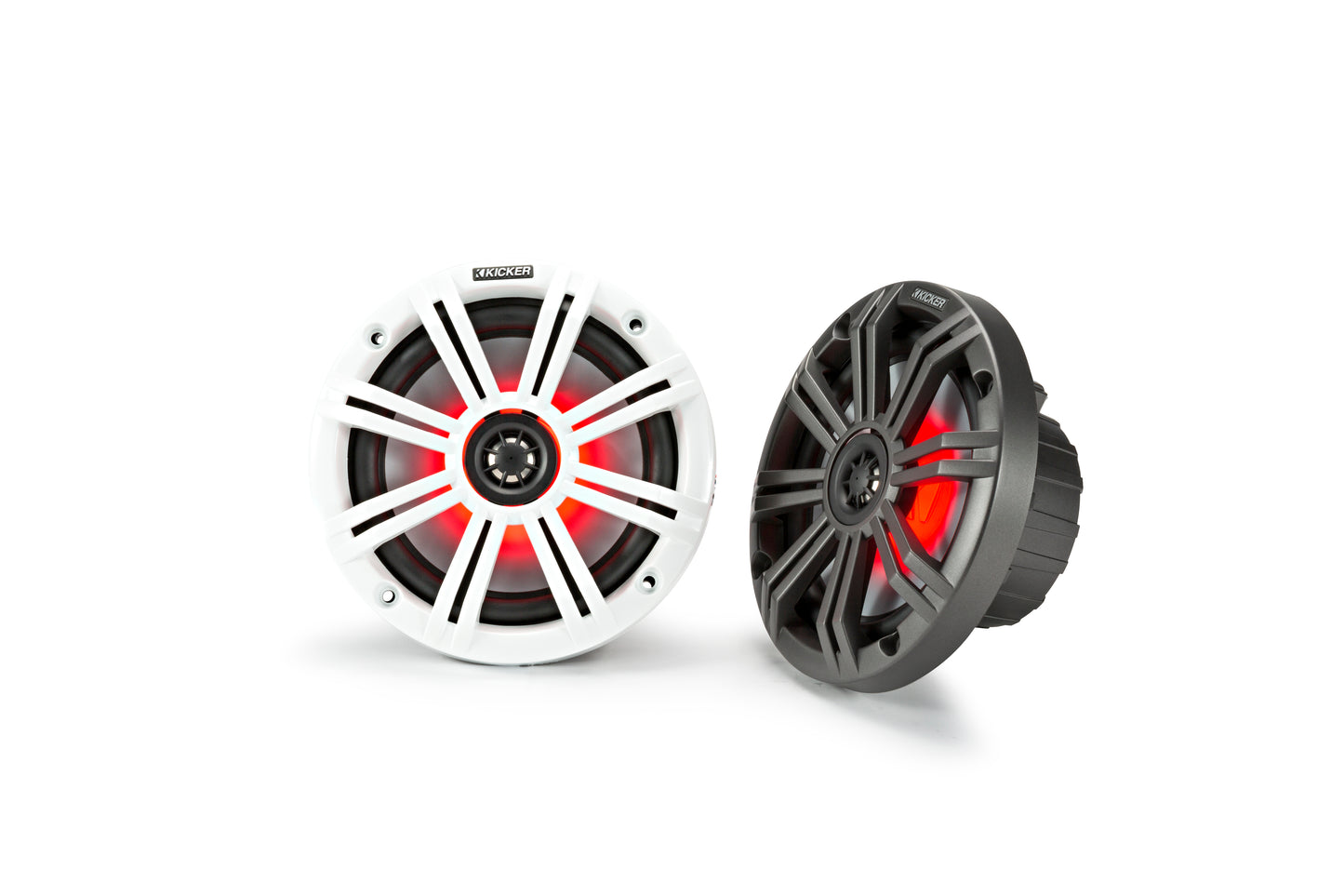 Kicker 45KM654L KM 6.5" Marine Coaxial Speakers With Multi Color LEDs 4-Ohm 195W LED With Charcoal White Grilles
