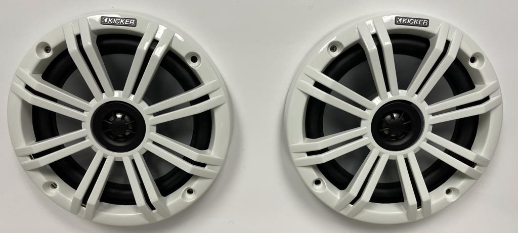 Kicker 45KM44 KM4 4" Marine Coaxial Speakers 4-Ohm 150W Peak Includes Both Charcoal & White Grilles