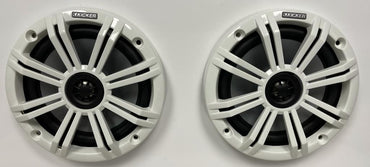 Kicker 45KM654 KM 6.5" Marine Coaxial Speakers 4-Ohm 195W Peak Charcoal White Grilles