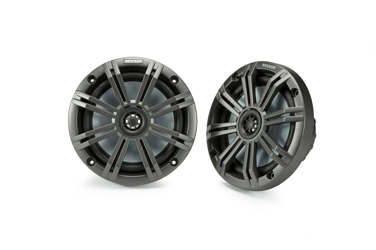 Kicker 45KM654 KM 6.5" Marine Coaxial Speakers 4-Ohm 195W Peak Charcoal White Grilles