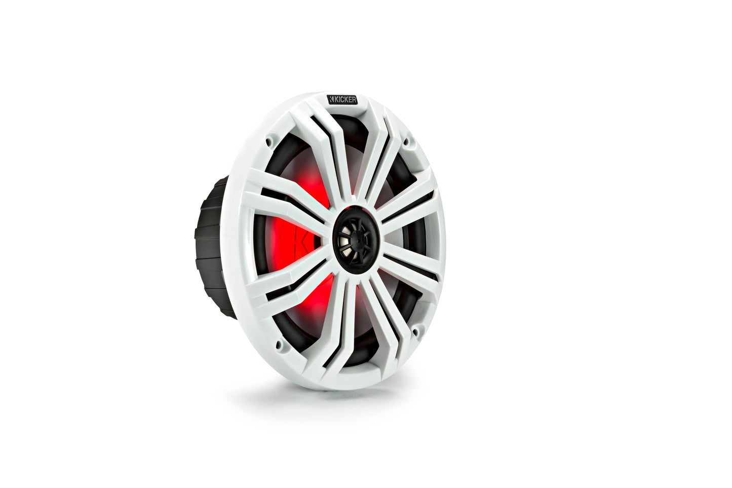 Kicker 45KM84L KM 8" Marine Coaxial Speakers 4-Ohm 300W With Multi Color LEDs & Charcoal White Grilles
