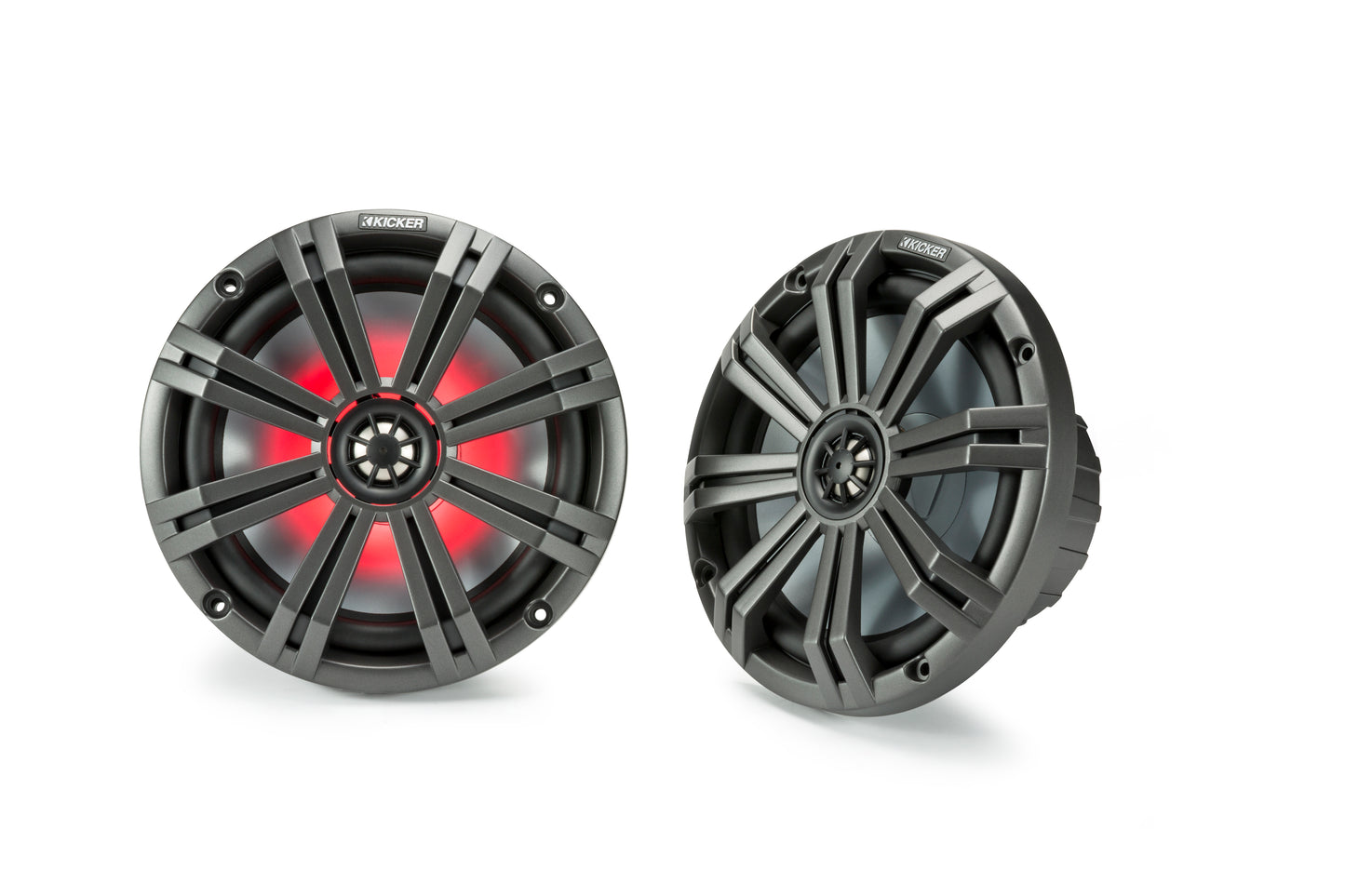 Kicker 45KM84L KM 8" Marine Coaxial Speakers 4-Ohm 300W With Multi Color LEDs & Charcoal White Grilles