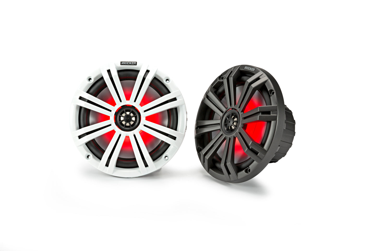 Kicker 45KM84L KM 8" Marine Coaxial Speakers 4-Ohm 300W With Multi Color LEDs & Charcoal White Grilles