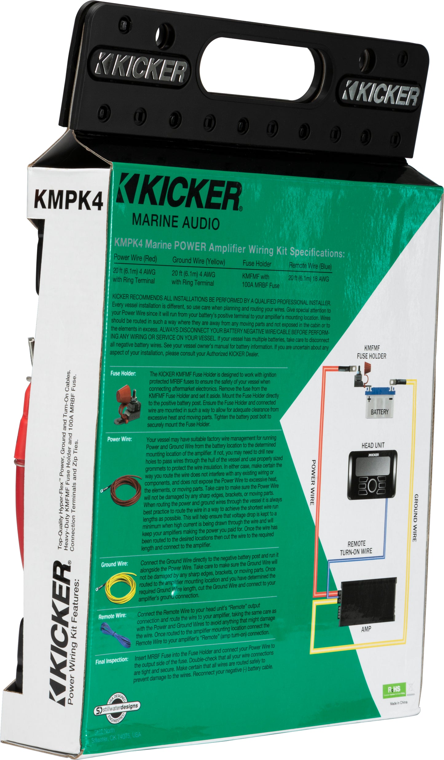 Kicker 47KMPK4 4-Gauge Marine Amplifier Power Kit With Fuse and Wiring