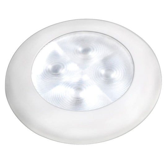 Hella Marine Slim Line LED Enhanced Brightness Round Courtesy Lamp White LED White Plastic Bezel 12V 980500541