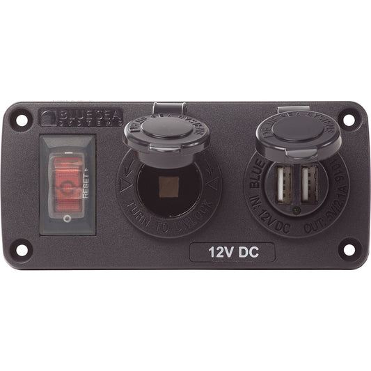 Blue Sea 4363 Water Resistant USB Accessory Panels 15A Circuit Breaker 12V Socket 21A Dual USB Charger 4363