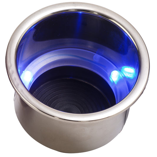 SeaDog LED Flush Mount Combo Drink Holder wDrain Fitting Blue LED 5880741