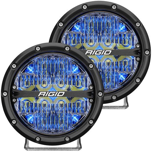 RIGID Industries 360Series 6 LED OffRoad Fog Light Spot Beam wBlue Backlight Black Housing 36202