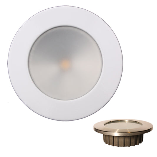 Lunasea Gen3 Warm White RGBW Full Color 35 IP65 Recessed Light wWhite Stainless Steel Bezel 12VDC LLB46RG3AWH