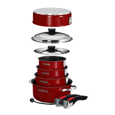 Magma Nestable 10 Piece Induction NonStick Enamel Finish Cookware Set Magma Red A10366MR2IN