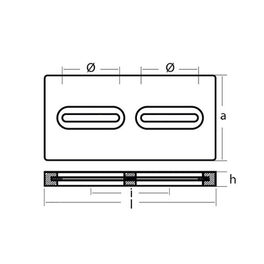 Tecnoseal Rectangular Zinc Plate Anode wInserts 12 x 6 x 1 TECDIVERSD