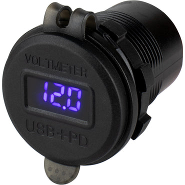 SeaDog Round USB USBC Power Socket wHidden Voltmeter 4265181