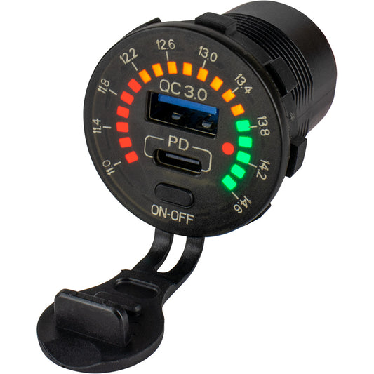 SeaDog Round Rainbow Voltmeter wUSB USBC Power Socket 4265191