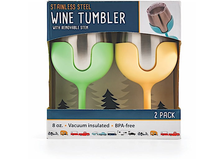 Camco Life IS Better AT The Campsite Wine Tumbler Set (Green/yellow) - Insulated Drinkware