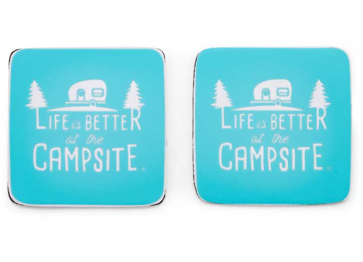 Camco Life IS Better AT The Campsite Coasters, Neoprene, Life IS Better AT The Campsite Blue Design - Coasters