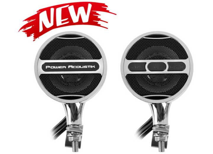 Power Acoustik Motorcycle Handlebar Amplified Bluetooth Speaker System(chrome) - Motorcycle Audio Components