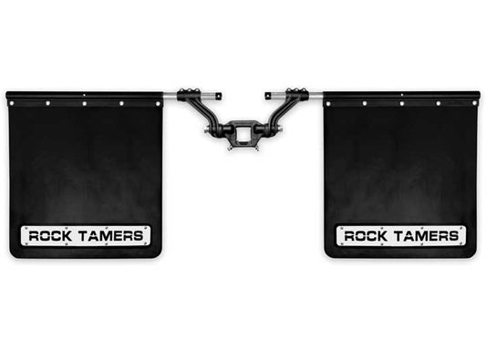 Rock Tamers, LLC Rock Tamers Mudflap System, Matte Black W/ SS Trim Plates For 2.5IN Hitch - Hitch Mounted & RV Mudflaps