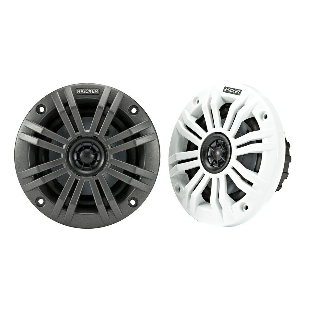 KICKER KM4 4 Marine Coaxial Speakers w12 Tweeters  2Ohm Charcoal  White 45KM42